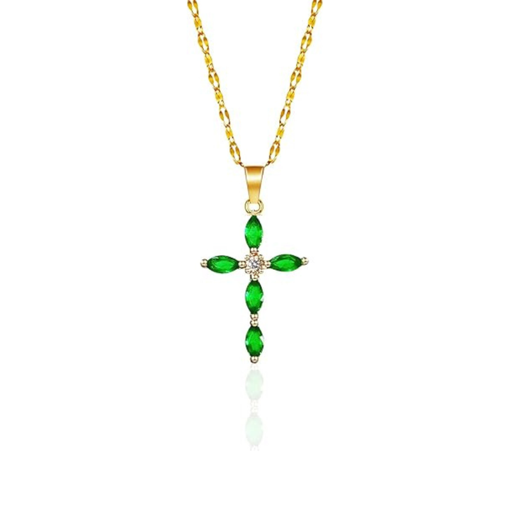 Emarald Cross Necklace | Gold